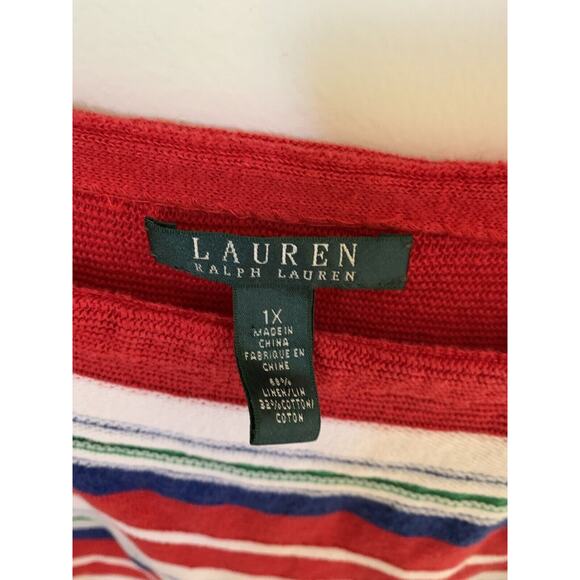 Lauren LRL Women Size 1X Top Multicolor Striped Linen Blend Knit Round Neck - Picture 4 of 4